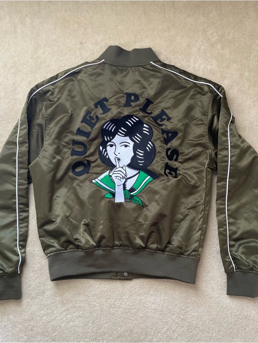 Devereux Golf Quiet Please Satin Bomber Jacket Olive Green Men’s Small Unisex